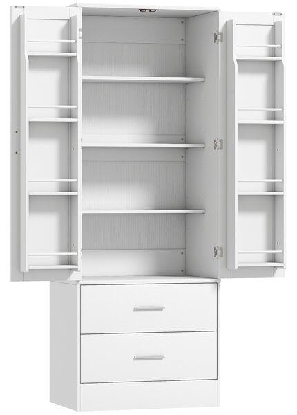 HOMCOM Dulap de Bucătărie cu 8 Rafturi pentru Condimente și 2 Sertare, 60x40x159 cm, Alb | Aosom Romania
