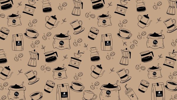 Fototapet Model de articole de cafea, Fototapet mâncare și băutură, Fototapet populare, w02002v3 - Tapeko.ro
