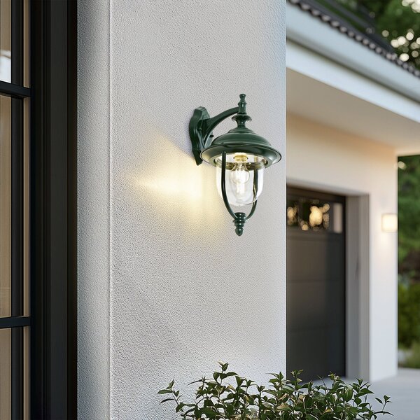 Lindby Lampa de exterior Clint, verde, cu lumină orientată în jos, IP44, reglabil, Verde, Aluminiu, Vintage, Felinar