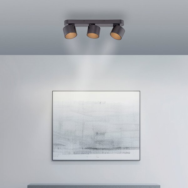 PURE Spot de tavan cu LED Cup, negru, lungime 56 cm, metal, 3 becuri, reglabil, Negru, Camera de zi / sufragerie, Metal, Modern