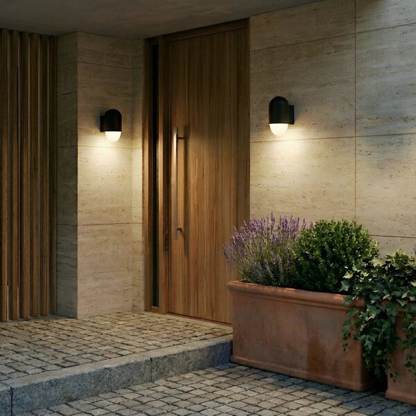 Lindby Aplică de exterior Pilva, negru, metal, IP44, E27, reglabil, Negru, Aluminiu, Modern