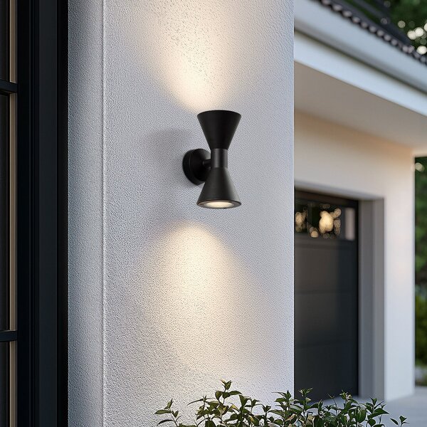 Lucande Aplică de perete exterior Xalor, negru, IP65, metal, GU10, reglabil, Negru, Aluminiu, Modern