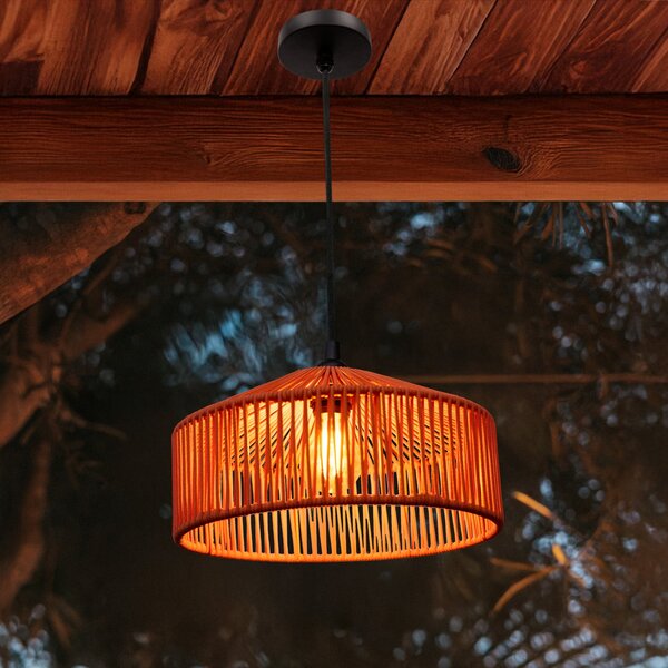 Newgarden Lampă suspendată Calabardina, maro, cablu, Ø30cm, IP44, reglabil, Maro / Rugină, Țesătură / Textil, Scandinavă