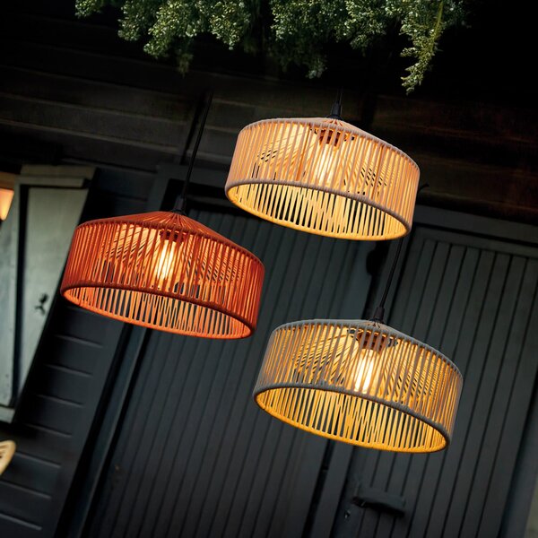 Newgarden Lampă suspendată Calabardina, maro, cablu, Ø30cm, IP44, reglabil, Maro / Rugină, Țesătură / Textil, Scandinavă