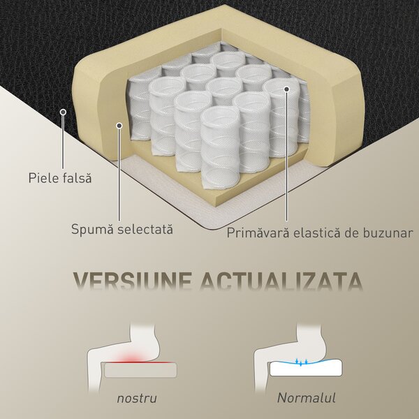 HOMCOM Scaun de birou cu suport pentru picioare și tetieră, din piele PU, spumă și metal, 76x73x117-125 cm, negru | Aosom Romania
