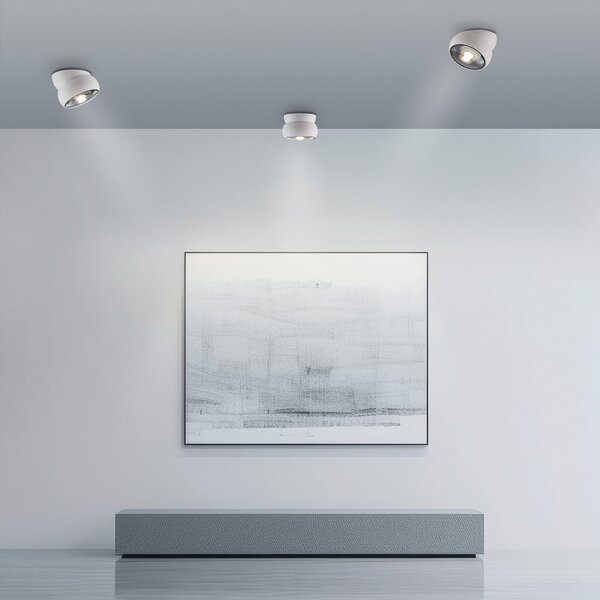 PURE Spot de tavan cu LED Move, alb, Ø 12 cm, metal/sticlă, reglabil, Alb, Camera de zi / sufragerie, Metal, Modern