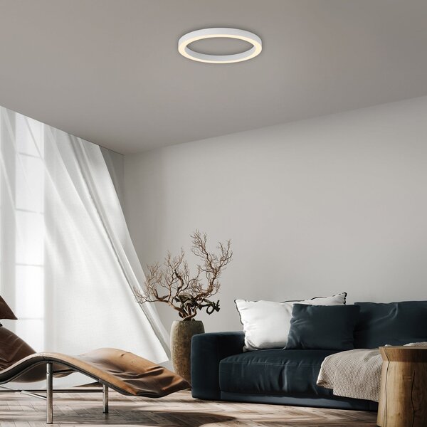 PURE Plafonieră LED Lines, Ø 50 cm, alb CCT, telecomandă, reglabil, Alb, Camera de zi / sufragerie, Metal, Modern