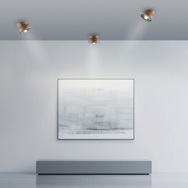 PURE Spot de tavan cu LED Move, Ø 12 cm, culoare bronz, metal/sticlă, reglabil, Bronz / Alamă Veche, Camera de zi / sufragerie, Metal, Modern