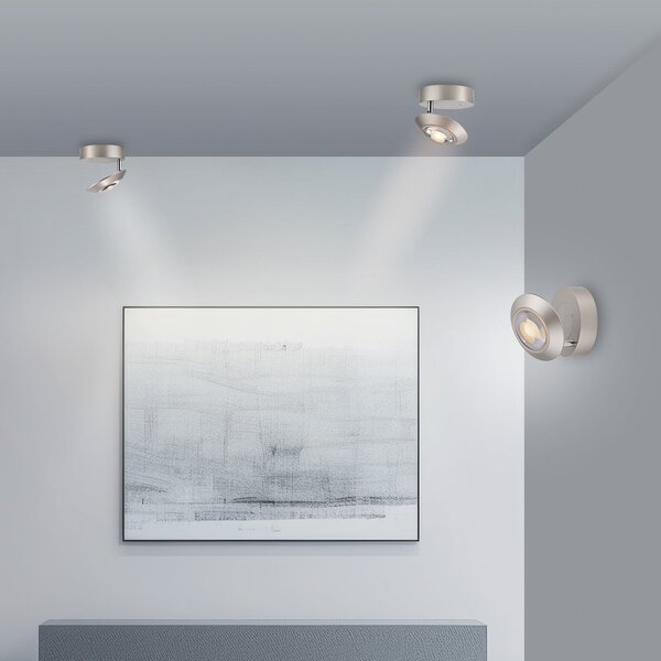 PURE Plafonieră LED Oculis, argintie, Ø 15 cm, fier/sticlă, reglabil, Metalic, Camera de zi / sufragerie, Metal, Modern