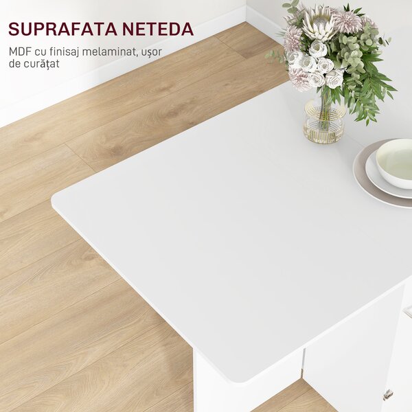HOMCOM Masă pliabilă cu 2 frunze picătură și spațiu de depozitare, 3 rafturi, pentru 6 persoane, extensibilă, 130x80x76.5 cm | Aosom Romania