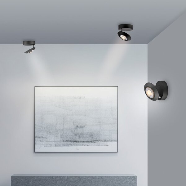 PURE Plafonieră LED Oculis, negru, Ø 15 cm, fier/sticlă, reglabil, Negru, Camera de zi / sufragerie, Metal, Modern