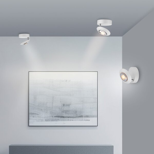 PURE Plafonieră LED Oculis, albă, Ø 15 cm, fier/sticlă, reglabil, Alb, Camera de zi / sufragerie, Metal, Modern