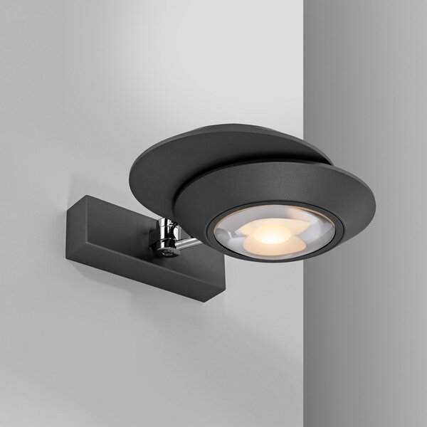 PURE Aplică de perete LED Oculis, negru, 30 cm, fier/sticlă, cu 2 becuri, reglabil, Negru, Camera de zi / sufragerie, Metal, Modern