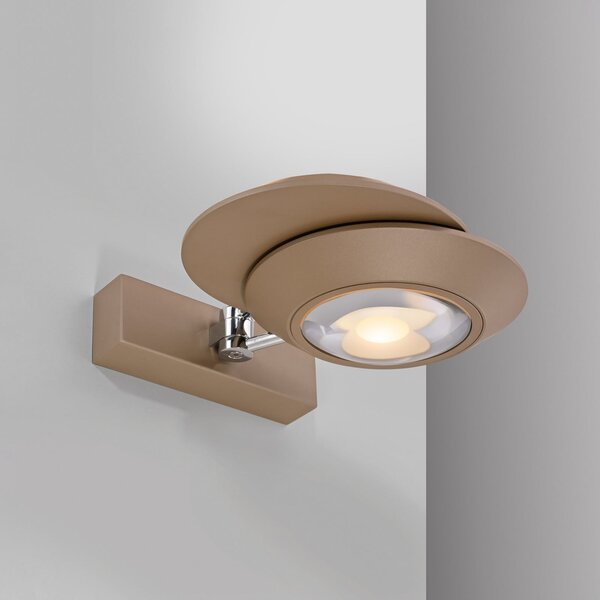 PURE Aplică de perete LED Oculis, culoare bronz, 30 cm, fier, cu 2 becuri, reglabil, Bronz / Alamă Veche, Camera de zi / sufragerie, Metal, Modern