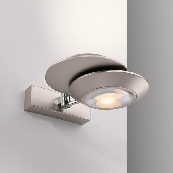 PURE Aplică de perete LED Oculis, argintie, 30 cm, fier, cu 2 becuri, reglabil, Metalic, Camera de zi / sufragerie, Metal, Modern