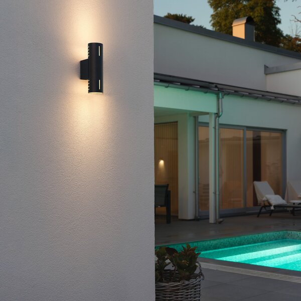 Konstsmide Lampă de exterior Cuneo, negru, înălțime 25 cm, metal, sus/jos, reglabil, Negru, Aluminiu