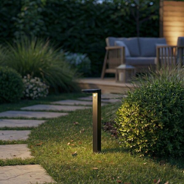 PRIOS Bornă luminoasă LED Tarlson, rotundă, antracit, senzor, Negru, Plastic, Modern, Lumini solare
