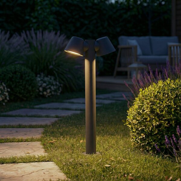 Lindby Bornă luminoasă Ileyna, 2 becuri, antracit, 100 cm, reglabil, Gri, Aluminiu, Modern
