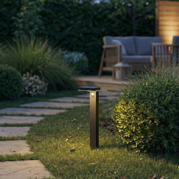 PRIOS Bornă luminoasă LED Tarlson, unghiulară, antracit, senzor, Negru, Plastic, Modern, Lumini solare