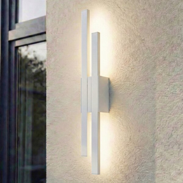 Lindby LED-Aparec de iluminat exterior Sakari, alb, aluminiu, înălțime 59 cm, Alb, Aluminiu, Modern
