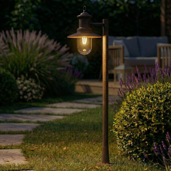 Lindby Bornă luminoasă Eloretta, rugină, 110 cm, oțel, IP44, E27, reglabil, Maro / Rugină, Metal, Casă de țară / Rustic