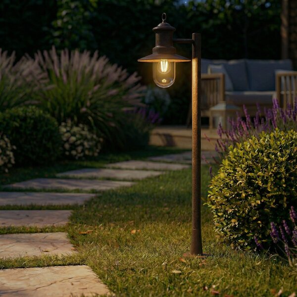 Lindby Bornă luminoasă Eloretta, rugină, 110 cm, oțel, IP44, E27, reglabil, Maro / Rugină, Metal, Casă de țară / Rustic
