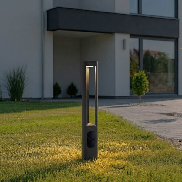 Lucande Bornă luminoasă LED pentru iluminat căi de acces Pirron, înălțime 80, Negru, Metal, Modern