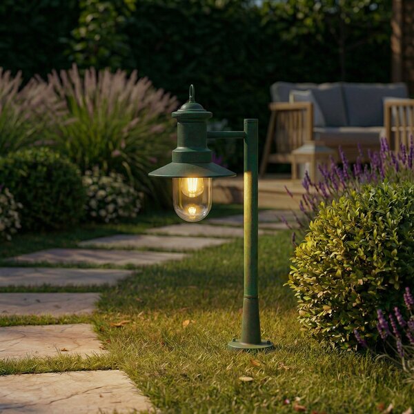 Lindby Bornă luminoasă Eloretta, verde, 60 cm, oțel, IP44, E27, reglabil, Verde, Metal, Casă de țară / Rustic