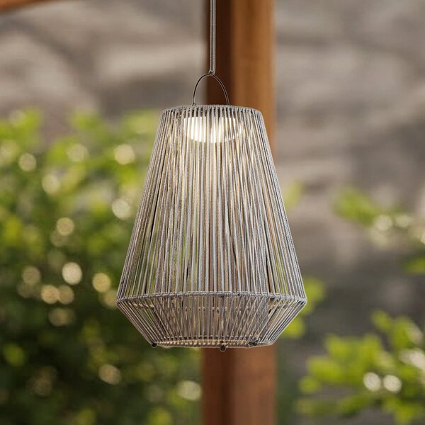 Lindby Lampa suspendată solară cu LED Austas, gri, Ø 32 cm, USB, IP54, reglabil, Gri, Plastic, Modern