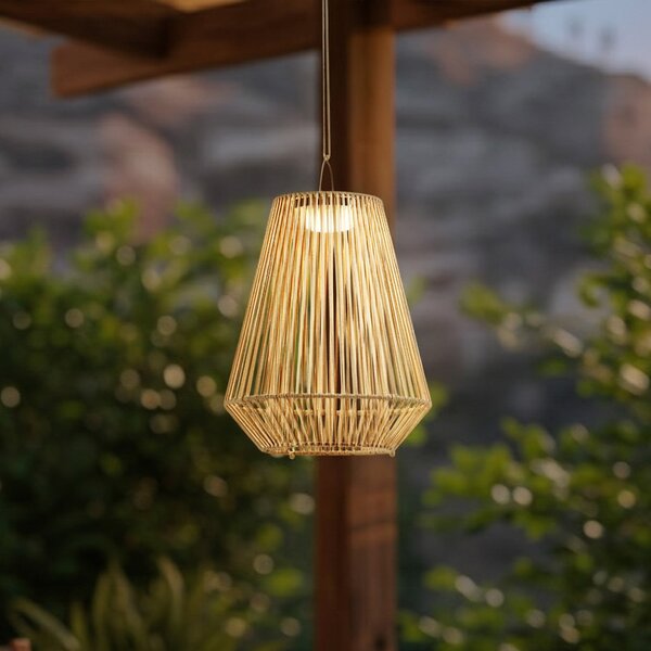 Lindby Lampa suspendată solară cu LED Austas, bej, Ø 32 cm, USB, IP54, reglabil, Bej, Plastic, Modern