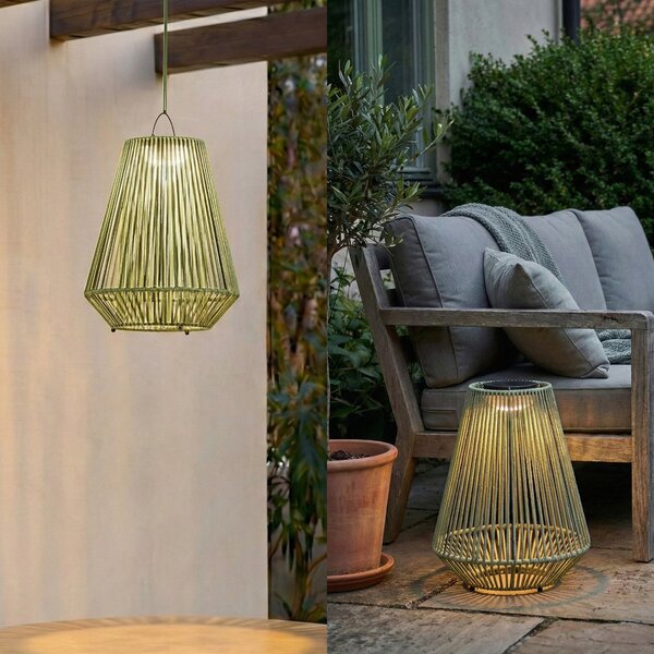 Lindby Lampa suspendată solară cu LED Austas, verde, Ø 32 cm, USB, IP54, reglabil, Verde, Plastic, Modern