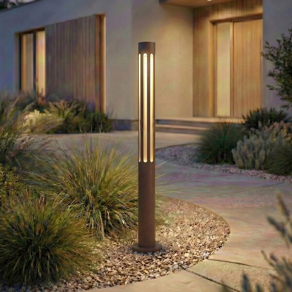 Lindby Bornă luminoasă LED pentru alee Fjorya, înălțime 60 cm, maro, IP65, Maro / Rugină, Aluminiu, Modern