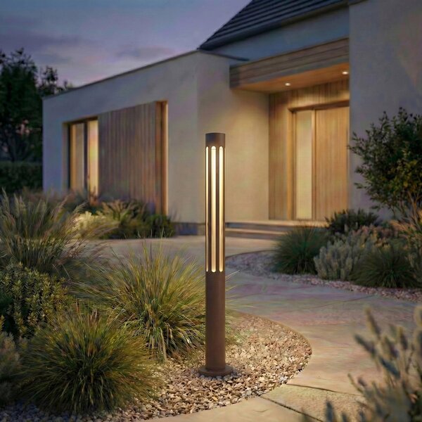 Lindby Bornă luminoasă LED pentru alee Fjorya, înălțime 60 cm, maro, IP65, Maro / Rugină, Aluminiu, Modern