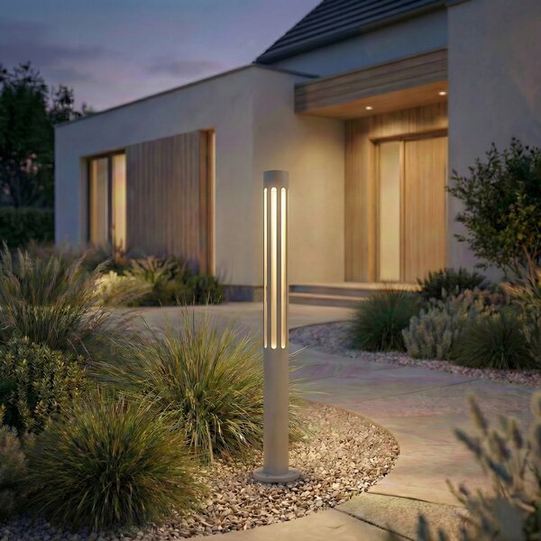 Lindby bornă luminoasă LED Fjorya, înălțime 60 cm, gri piatră, IP65, Gri, Aluminiu, Modern