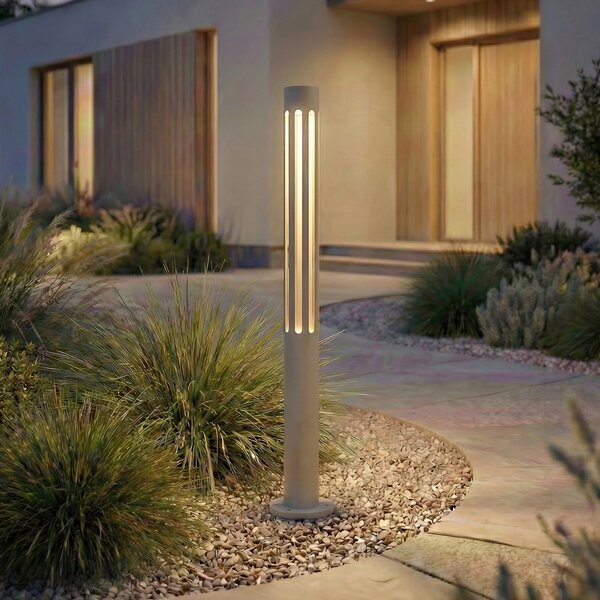 Lindby bornă luminoasă LED Fjorya, înălțime 60 cm, gri piatră, IP65, Gri, Aluminiu, Modern