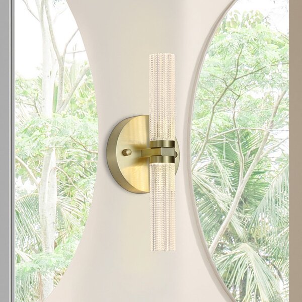 Searchlight Aplică LED pentru baie Aberdeen, înălțime 34 cm, culoare alamă, 2 becuri., reglabil, Auriu / Alamă, Baie, Metal