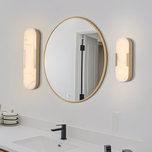Searchlight Aplică LED pentru perete Opaline Înălțime 35 cm Metal/rășină auriu, reglabil, Auriu / Alamă, Baie, Metal
