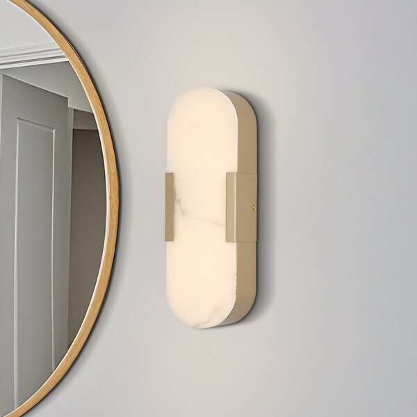 Searchlight Aplică LED pentru perete Opaline Înălțime 35 cm Metal/rășină auriu, reglabil, Auriu / Alamă, Baie, Metal