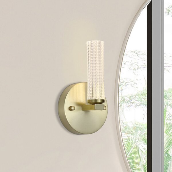 Searchlight Aplică LED pentru baie Aberdeen, înălțime 24 cm, metal de culoare alamă, reglabil, Auriu / Alamă, Baie, Metal