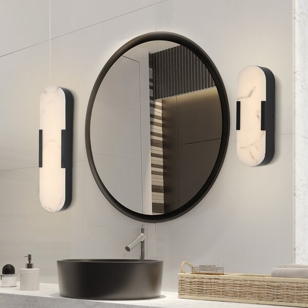 Searchlight Aplică LED pentru baie Opaline, înălțime 35 cm, negru, metal/rășină, reglabil, Negru, Baie, Metal
