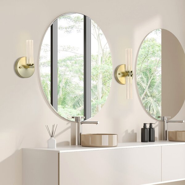 Searchlight Aplică LED pentru baie Aberdeen, înălțime 24 cm, metal de culoare alamă, reglabil, Auriu / Alamă, Baie, Metal
