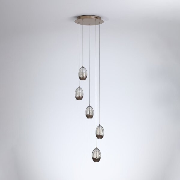 Searchlight Lampă suspendată LED Seeds, Ø 30 cm, culoare crem, sticlă, 5 becuri., reglabil, Bej, Camera de zi / sufragerie, Sticlă