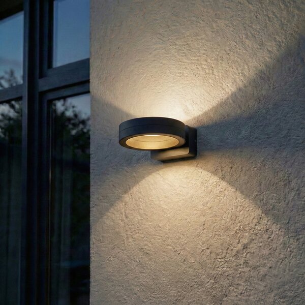 Lindby LED-Aparec de iluminat exterior Selviro, antracit, Ø 20cm, IP65, Negru, Aluminiu, Modern