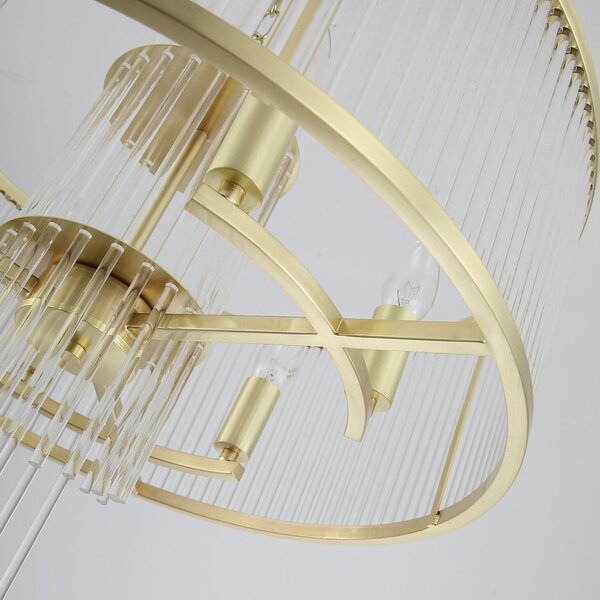 Searchlight Lampă suspendată Lara, Ø 55 cm, auriu/transparent, sticlă/metal, reglabil, Auriu / Alamă, Camera de zi / sufragerie, Sticlă