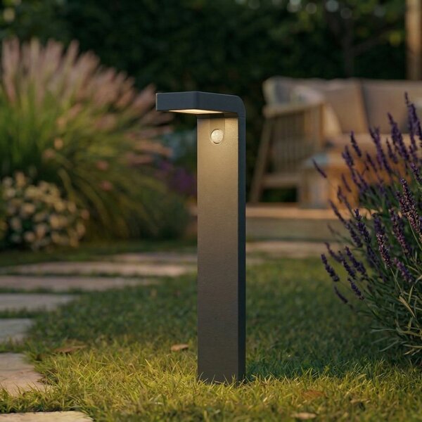 PRIOS Bornă luminoasă LED Prios Aurino, negru, 75 cm, senzor, Negru, Aluminiu, Lumini solare