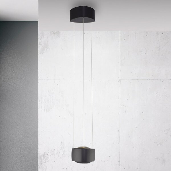 Paul Neuhaus lampă suspendată LED Q-Stretto, negru, Ø 14,5 cm, reglabil, Negru, Camera de zi / sufragerie, Metal, Modern