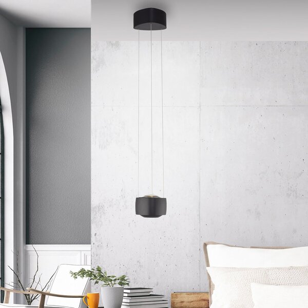 Paul Neuhaus lampă suspendată LED Q-Stretto, negru, Ø 14,5 cm, reglabil, Negru, Camera de zi / sufragerie, Metal, Modern