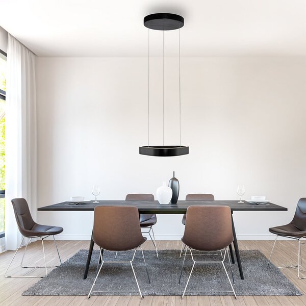 Paul Neuhaus lampă suspendată LED Q-Stretto, negru, 40,8 cm, reglabil, Negru, Camera de zi / sufragerie, Metal, Modern