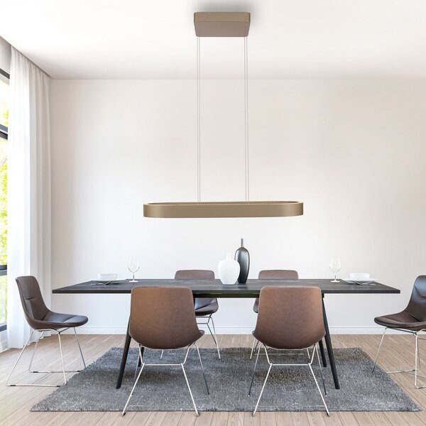Paul Neuhaus lampă suspendată LED Q-Stretto, bronz, 86,8 cm, reglabil, Bronz / Alamă Veche, Camera de zi / sufragerie, Metal, Modern