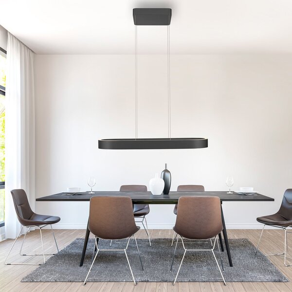 Paul Neuhaus lampă suspendată LED Q-Stretto, negru, 86,8 cm, reglabil, Negru, Camera de zi / sufragerie, Metal, Modern